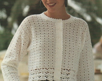 Cardigan Crochet Pattern – Ladies Crop Jacket, 30-40 inch (PDF Pattern)