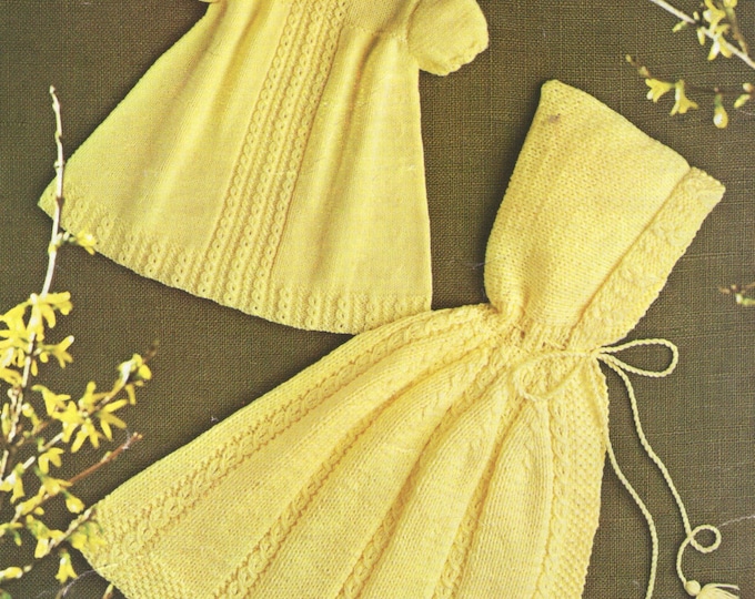 Baby Girls Dress and Cape Knitting Pattern PDF Babies 18 or 20 inch chest, Babys Christening, Vintage Knitting Patterns for Babies, Download