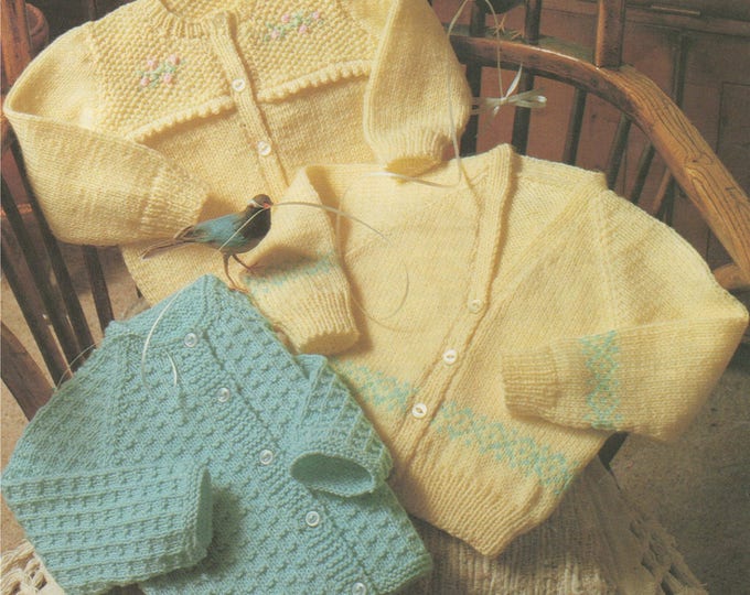 Toddlers Cardigan Knitting Pattern PDF Boys or Girls 18, 20, 22 and 24 inch chest, 3 Designs, Vintage Knitting Patterns for Babies, Download