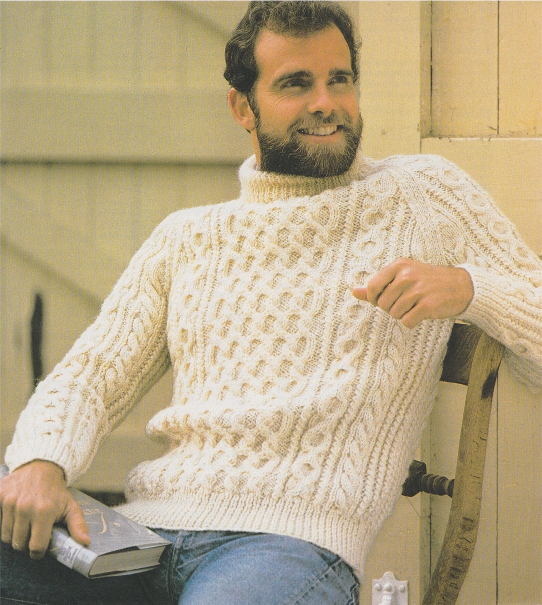 Mens Aran Sweater Knitting Pattern PDF Mans 32, 34, 36, 38, 40, 42, 44 ...
