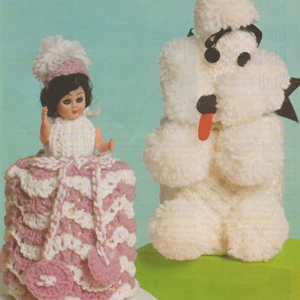 Bathroom Cover Ups Crinoline Doll Dress and Poodle Dog Cover Crochet and Knitting Pattern PDF Toilet Roll Covers, Home Patterns, Download