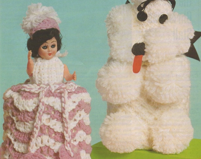 Bathroom Cover Ups Crinoline Doll Dress and Poodle Dog Cover Crochet and Knitting Pattern PDF Toilet Roll Covers, Home Patterns, Download