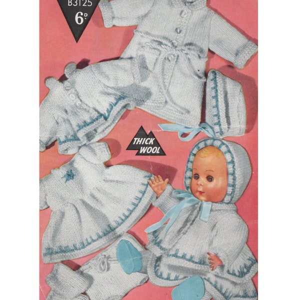 Dolls Clothes Knitting Pattern PDF for 10 inch Baby Doll, Dolls Wardrobe, Baby Reborn Dolls, Vintage Knitting Patterns for Dolls, Download