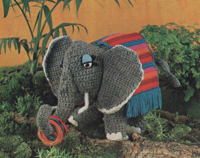 Toy Elephant Crochet Pattern PDF, 12 inch high Elephant Mascot, Soft Toys, Pet Toys, DK yarn, Vintage Toy Crochet Patterns, Download