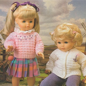 Dolls Clothes Knitting Pattern PDF for 16, 20 and 24 inch Doll, Sweater and Cardigan, Vintage Knitting Patterns for Dolls, epattern Download