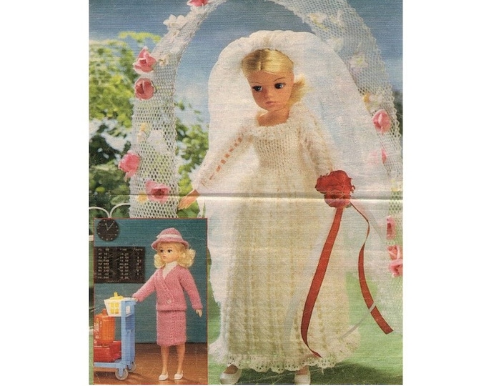 Dolls Clothes Wedding Dress and Going Away Outfit Knitting Pattern PDF for 11 - 12 inch Doll, Sindy, Barbie, Fashion Dolls Outfit Pattern