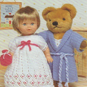 Teddy Bear and Dolls Clothes Knitting Pattern PDF Night Clothes Teddy 15, 17 and 19 inch, Doll 12 - 14, 15 - 18 and 19 - 22 inch, Download