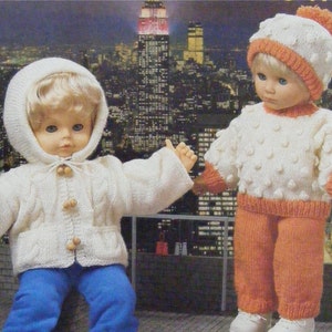Dolls Clothes Knitting Pattern PDF for 16, 20 and 24 Inch Doll, Hooded Jacket, Trousers, Sweater & Hat, Vintage Knitting Patterns for Dolls