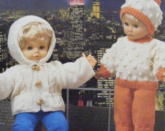 Dolls Clothes Knitting Pattern PDF for 16, 20 and 24 Inch Doll, Hooded Jacket, Trousers, Sweater & Hat, Vintage Knitting Patterns for Dolls