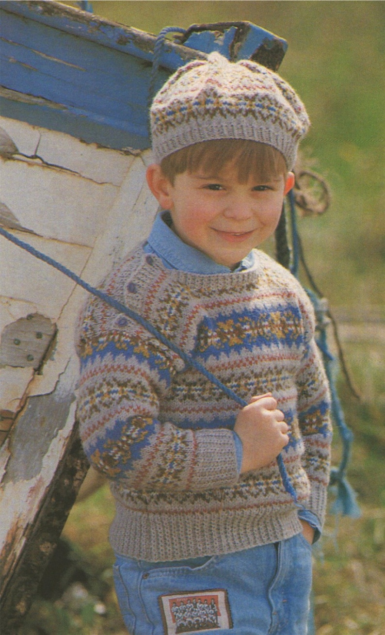 Childrens Fair Isle Sweater and Beret Knitting Pattern PDF Etsy