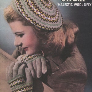 Womens Vintage Fair Isle Beret and Gloves Knitting Pattern (PDF)