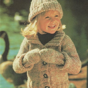 Vintage Children's Chunky Knit Jacket, Hat and Mittens Pattern (PDF)