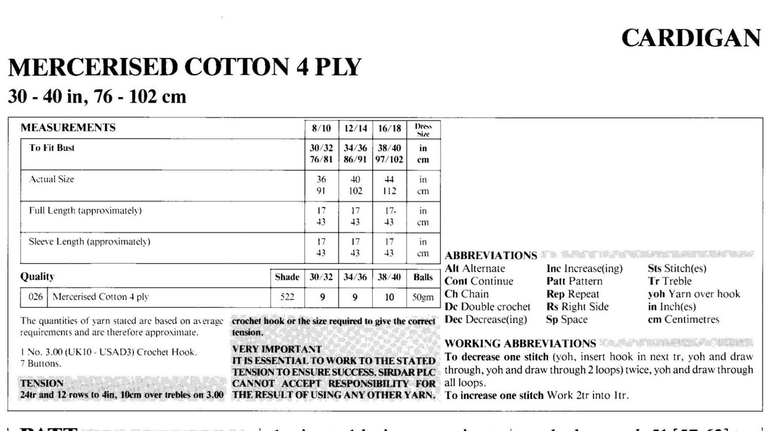 Womens Cardigan Crochet Pattern PDF Ladies 30 40 Inch Chest Etsy UK