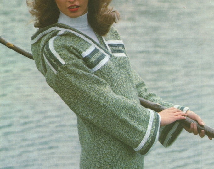 Hooded Sweater Knitting Pattern PDF Womens 24, 26, 28, 30, 32, 34, 36, 38 and 40 inch chest, Over Jumper, Vintage Knitting Patterns Download