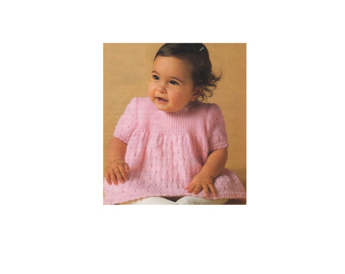 Baby Girls Dress Knitting Pattern PDF : Babies Toddlers 18 - 20 inch chest . 4 ply . e-pattern Download