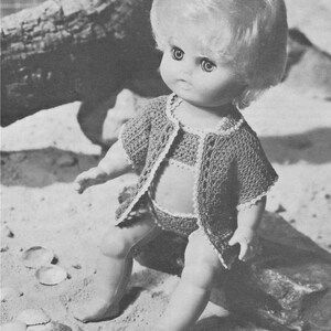Beach Set Crochet Pattern PDF, Dolls Clothes for 12 inch high baby doll, Bikini and Cover Up Coat, Vintage Crochet Patterns