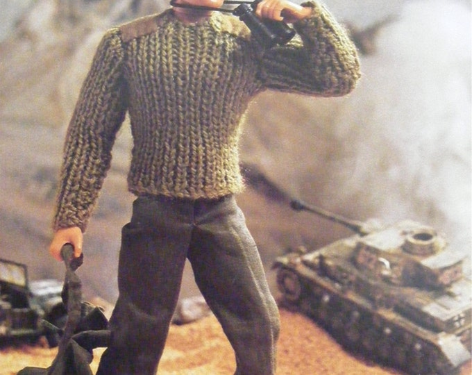 Dolls Clothes Knitting Pattern PDF for 11 - 12 inch boy doll, G.I Joe, Action Man, Military Sweater, Tracksuit and Balaclava Outfit Pattern