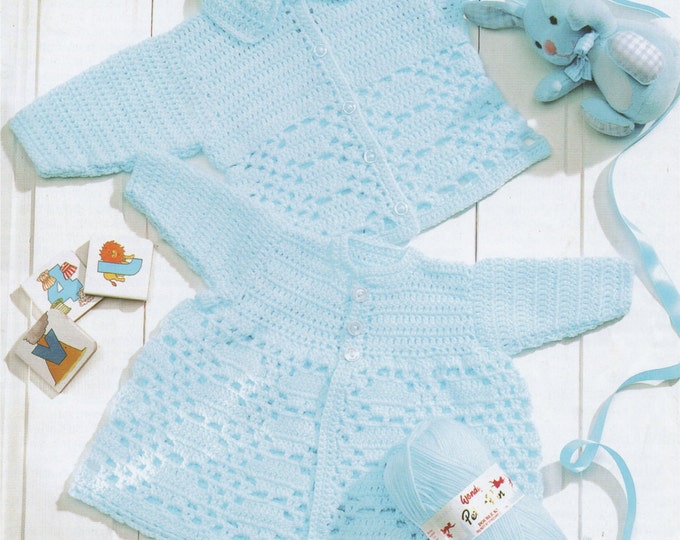 Baby / Toddlers Matinee Coat and Cardigan Crochet Pattern PDF Premature Babies - 2 years, Boys or Girls, DK Yarn, Instant Digital Download