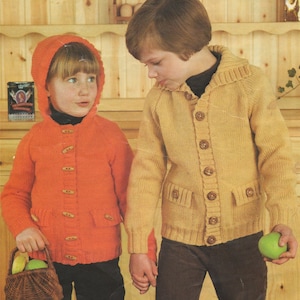 Hooded Jacket Knitting Pattern PDF Boys or Girls 22, 24, 26, 28, 30 and 32 inch chest, Toddlers Cardigan, Knitting Patterns for Children
