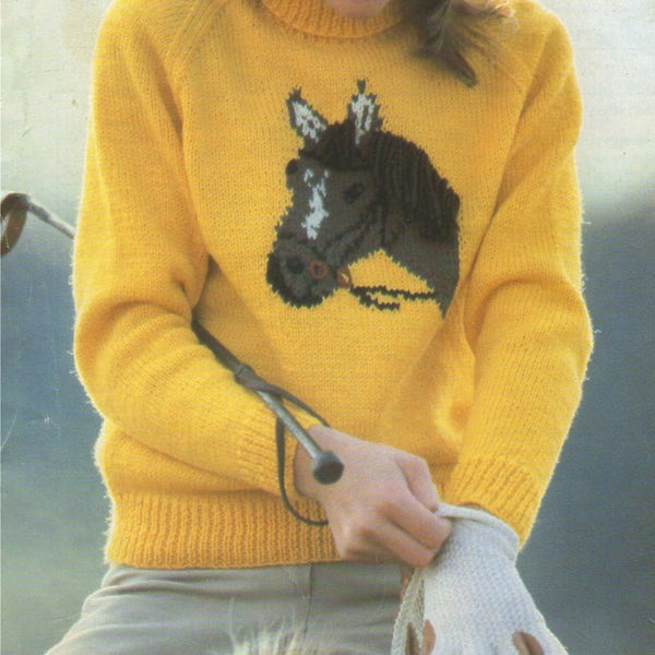 Horse Motif Sweater Knitting Pattern PDF Boys or Girls 26, 28, 30 and 32 inch chest, Horse Riding Jumper, Knitting Patterns for Children