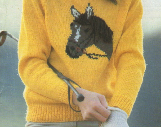 Horse Motif Sweater Knitting Pattern PDF Boys or Girls 26, 28, 30 and 32 inch chest, Horse Riding Jumper, Knitting Patterns for Children