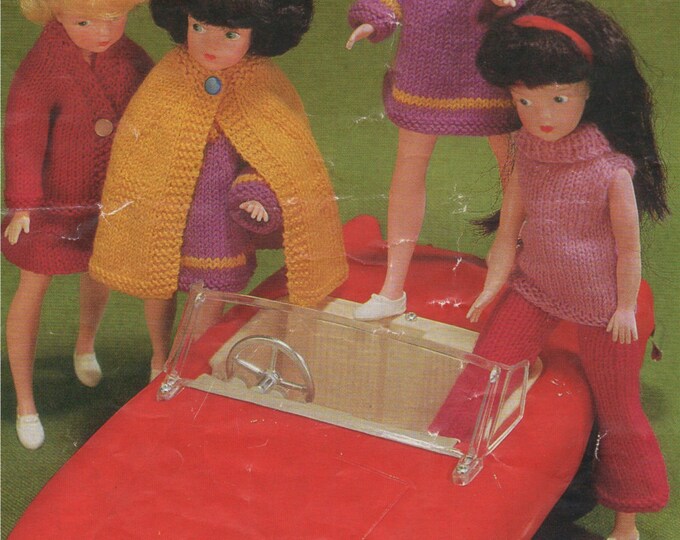 Dolls Clothes Knitting Pattern PDF for 11 - 12 inch Doll, Sindy, Barbie, Fashion Dolls Outfit Pattern, Vintage Knitting Patterns for Dolls