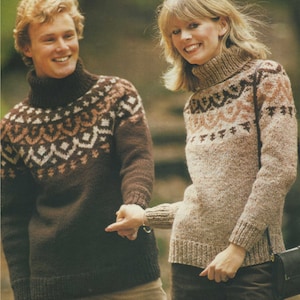 Fair Isle Yoke Sweater Knitting Pattern PDF Womens or Mens 28 - 30, 32 - 34, 36 - 38 and 40 - 42 inch chest, Fair Isle Jumper, Chunky Yarn