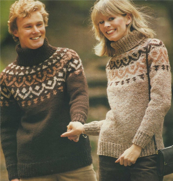 Fair Isle Yoke Sweater Knitting Pattern PDF Womens or Mens