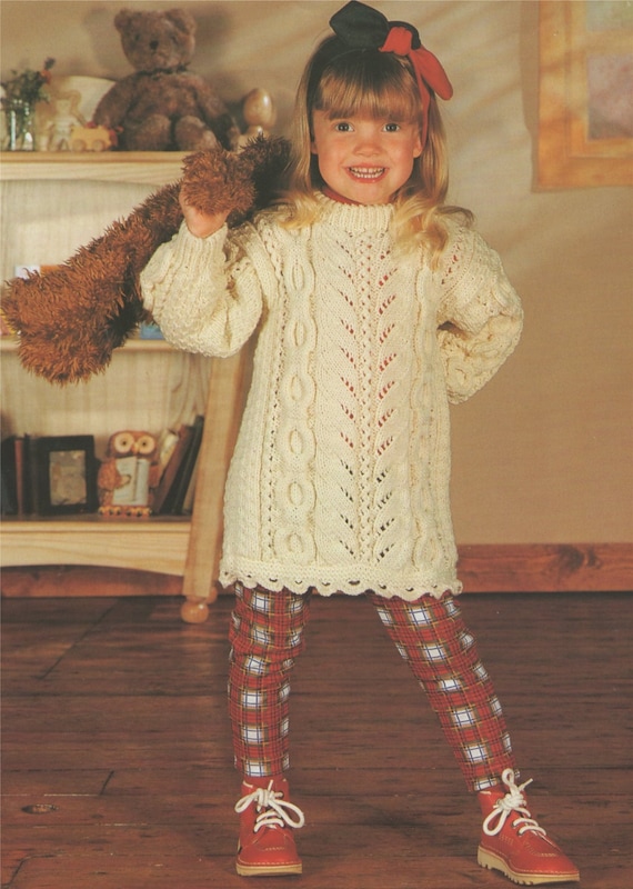 Girls Aran Tunic Sweater Knitting Pattern PDF Toddlers and Childrens 20 22 24 26 28 30 Inch Chest Vintage Aran Knitting Patterns Etsy Canada