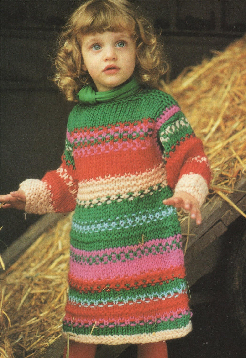 Girls Stripy Fair Isle Dress Knitting Pattern PDF Childrens 24 and 26