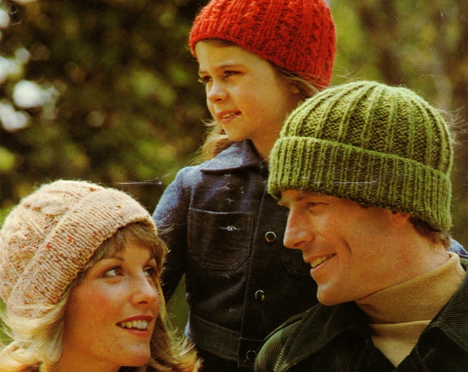 Womens, Mens and Childrens Hat Knitting Pattern PDF, Family Hats, Boys and Girls . Instant Digital Download