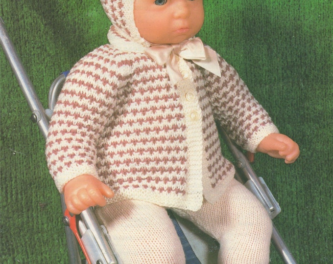Dolls Clothes Knitting Pattern PDF for 22 inch high doll, Fair Isle Jacket, Bonnet and Leggings, DK, Vintage Knitting Patterns for Dolls