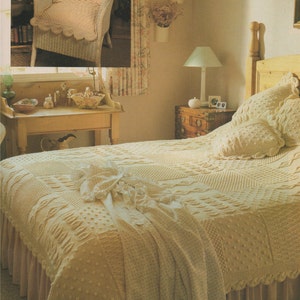 Aran Bedspread and Cushion Knitting Pattern PDF . Throw, Bed Cover,  Blanket, Knitted Squares . Vintage Knitting Patterns for the Home