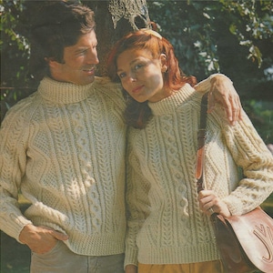 Aran Sweater Knitting Pattern PDF Womens or Mens 34, 36, 38, 40, 42 & 44 inch chest, Polo Neck or Crew Neck, Aran Jumper with Raglan Sleeves