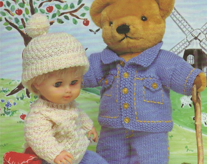 Teddy Bear and Dolls Clothes Knitting Pattern PDF for 15, 17 and 19 inch Teddy Bears, 12 - 14, 15 - 18 and 19 - 22 inch Doll, Download