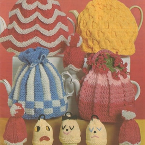 Tea Cosy & Egg Cup Cosies Knitting Pattern PDF, Teapot Cozy, Kitchen Breakfast Fun, Easter, Vintage Knitting Patterns for the Home, Download