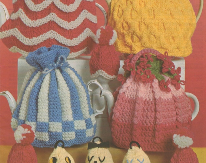 Tea Cosy & Egg Cup Cosies Knitting Pattern PDF, Teapot Cozy, Kitchen Breakfast Fun, Easter, Vintage Knitting Patterns for the Home, Download