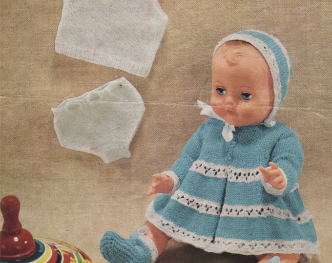 Dolls Clothes Knitting Pattern PDF, 16, 18, 20, 22 inch Doll, Tiny Tears, Baby Annabell, Zapf Chou Chou, Vintage Knitting Pattern for Dolls