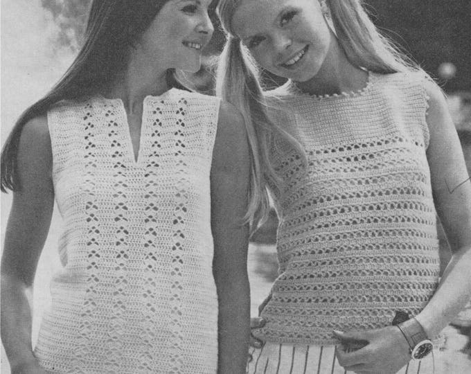 Printable Top Crochet Pattern PDF Ladies 34, 36, 38, 40, 42, 44 and 46 inch chest, Sleeveless Sweater, Vintage Crochet Patterns for Women