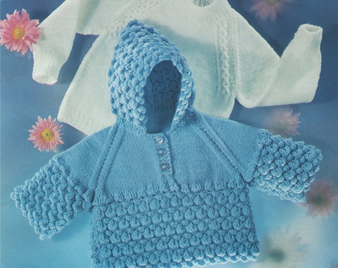 Babies Jumper and Hooded Sweater Knitting Pattern  PDF Boys or Girls Hoodie Sweater 19 - 20 inches & White Jumper 18, 20 and 22 inch chest