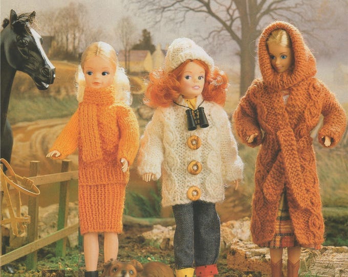Dolls Clothes Knitting Pattern PDF for 11 - 12 inch doll, Sindy, Barbie, Fashion Dolls Outfit Pattern, Vintage Knitting Patterns for Dolls
