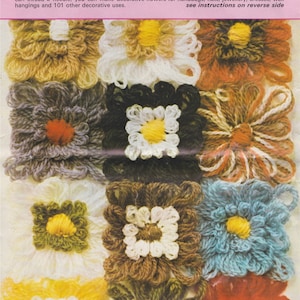 Vintage Square Flower Loom Instructions Leaflet PDF to make Flower Power Decorations for Crochet and Crafts, Gift Wrap Embellishments
