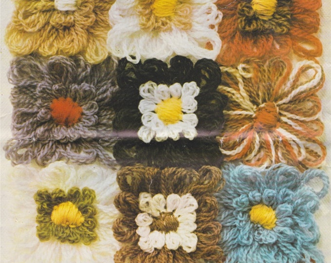 Vintage Square Flower Loom Instructions Leaflet PDF to make Flower Power Decorations for Crochet and Crafts, Gift Wrap Embellishments