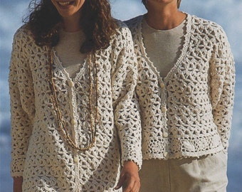 Womens Cardigan Crochet Pattern PDF Ladies 32 - 34, 36 - 38 and 40 - 42 inch chest, Long Sleeved Jacket, Crochet Patterns for Women epattern