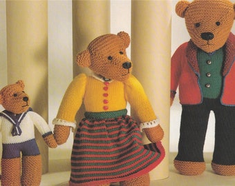 The Three Bears Family Toy Knitting Pattern PDF - Teddy Bears to Knit, DK, Double Knitting, 8 ply Yarn, Vintage Toy Knitting Patterns