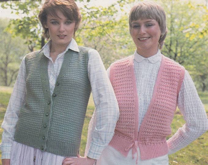 Womens Waistcoat / Gilet Knitting Pattern PDF in 2 designs, Waistcoat with Buttoned or Edge to Edge Front, Ladies 34, 36 and 38 inch bust