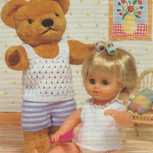 Teddy and Dolls Clothes Knitting Pattern PDF Teddy Bears Vest and Shorts, Doll Vest and Pants, Vintage Knitting Patterns for Dolls, Download