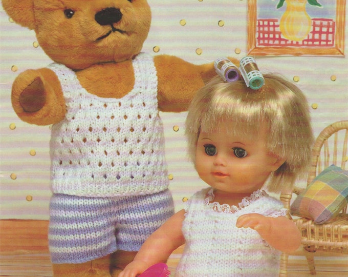 Teddy and Dolls Clothes Knitting Pattern PDF Teddy Bears Vest and Shorts, Doll Vest and Pants, Vintage Knitting Patterns for Dolls, Download