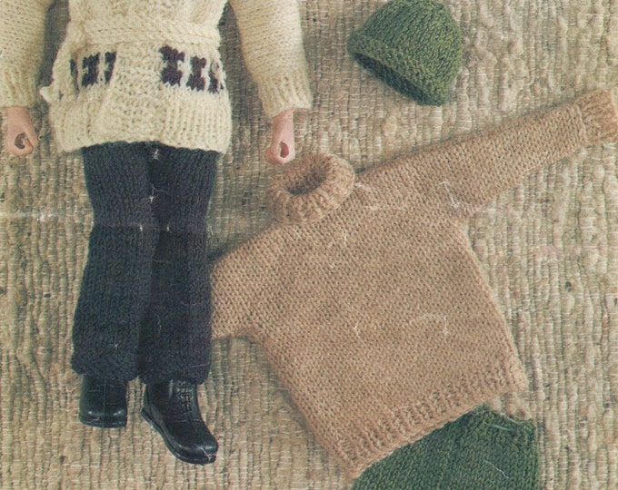 Dolls Clothes Knitting Pattern PDF for 12 inch boy doll, Action Man, G.I. Joe, VAM, MAM, Starsky Style Cardigan, Sweater, Trousers and Hat