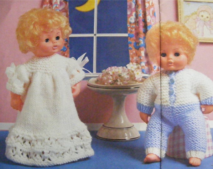 Dolls Clothes Knitting Pattern PDF for 9 - 10, 11 - 13 and 14 - 16 Doll, Dolls Outfit Pattern Nightdress, Pyjamas PJ's, e-pattern Download